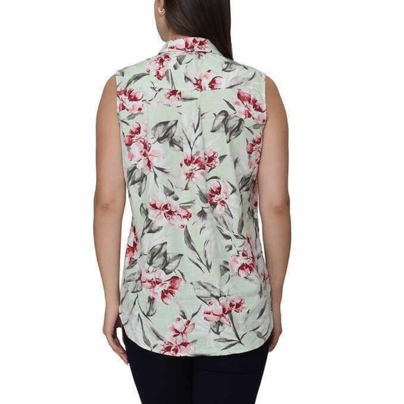 NWT Nicole Miller Women Linen Blend Sleeveless Button Down Green Sz 2XL $60 Z979 - Picture 2 of 3